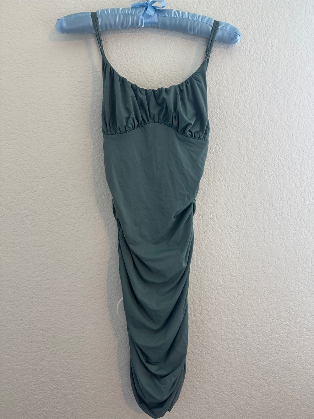 Fashion Nova Teal Ruched Bodycon Midi Dress